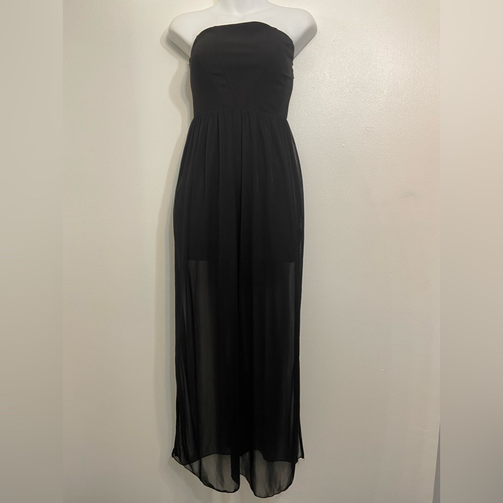 Emerald Sundae Medium Black formal strapless prom dress sheer